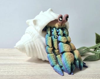 3d printed hermit crab figurine, coastal decor for home office, stocking stuffer for teen, beach gift for daughter, white elephant gift for