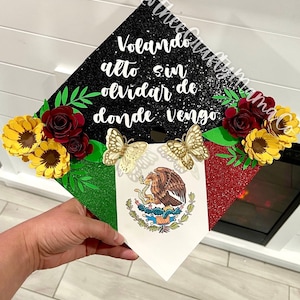 Graduation Cap Topper with 3D Flowers and Butterflies Mexican Heritage (PLEASE READ DESCRIPTION)
