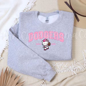LA Kawaii Kitty Baseball Inspired Crewneck Sweater Los Angeles