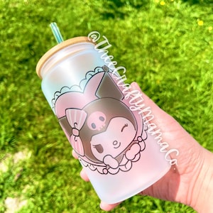 Cute anime Kawaii frosted Glass Can Mug Cup Tumbler 16oz Cute merch gifts iced coffee custom one of a kind