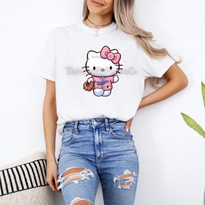 LA Kawaii Kitty Pink Baseball Inspired Crewneck Tshirt Los Angeles UNISEX Size