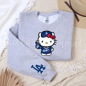 LA Kawaii Kitty Baseball Inspired Crewneck Sweater Los Angeles