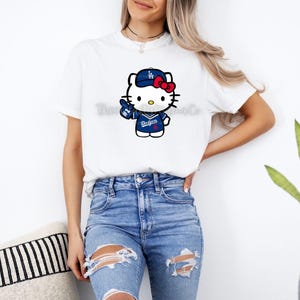 LA Kawaii Kitty Baseball Inspired Crewneck Tshirt Los Angeles UNISEX Size