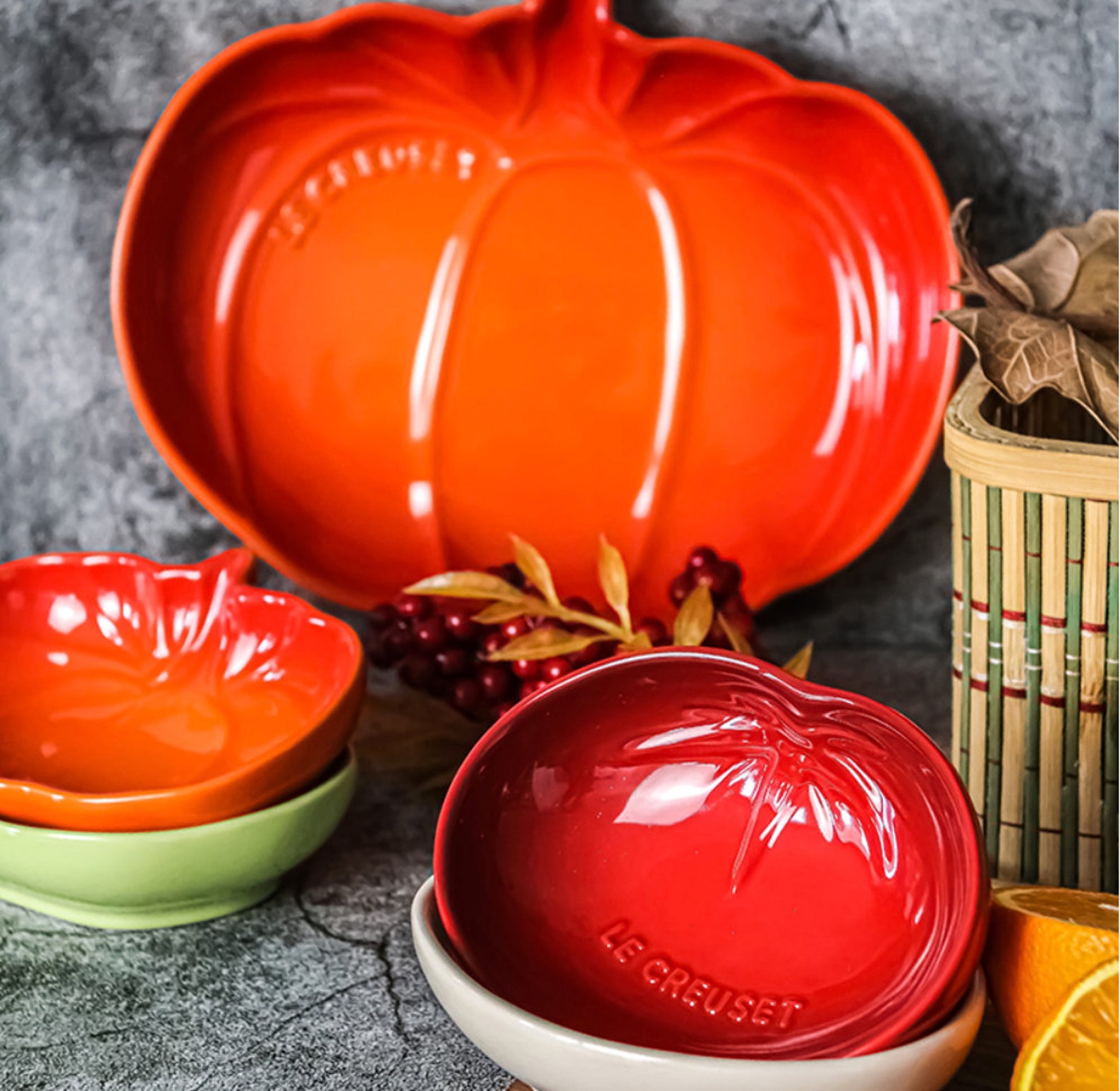 Le Creuset Pumpkin Dish Plate Stoneware Medium Etsy