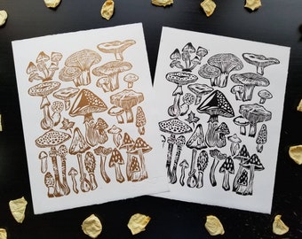 Mushroom Print ~ Original Art ~ Linocut Print ~ Hand Carved