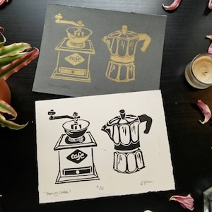 Morning Coffee Print ~ Original Art ~ Linocut Print ~ Hand Carved