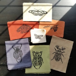 Entomology Patch Packs ~ Beetles & Moths ~ Original Art ~ Linocut Stamp ~ Hand Carved