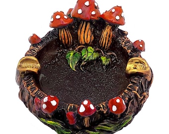 Multi Mushroom Figurine Round Ash Tray