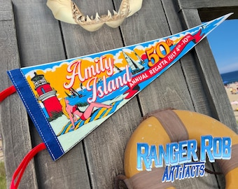 vintage Amity Island pennant - JAWS - Regatta - Beach - 50th anniversary - 1970s movie prop decoration -Tiki