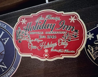 White Christmas - Holiday Inn - Bing Crosby - Fred Astaire - luggage label - sticker - vintage RED/GREEN/CREAM