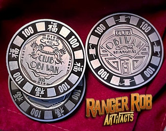 SET OF 3 - Indiana - Shanghai - Jones - Club - Casino - Obiwan - poker chip - roulette - prop - adventure - challenge coin