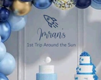 First Trip Around the Sun Birthday Wall Decal | Birthday Decal for Party Adhesive | Birthday Party Decorations | Rocket Birthday Decor