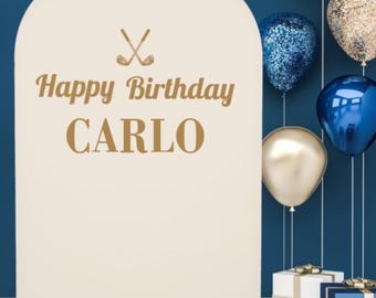 Calcomanía termoadhesiva personalizada con temática de golf para arco de tela, nombre de cumpleaños personalizado termoadhesivo, decoración para fiesta de golf para esposo, hijo o abuelo, calcomanía para fondo