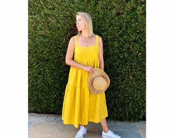 Pure soft linen dress Sunshine side pockets