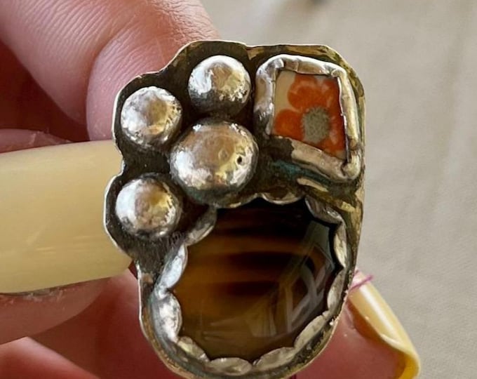 Agate and Plate Ring Size 9