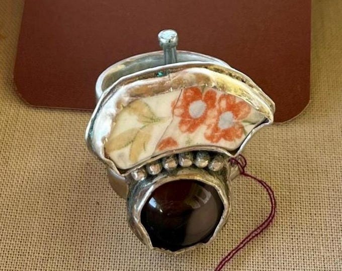 Agate and Plate Ring Size 8