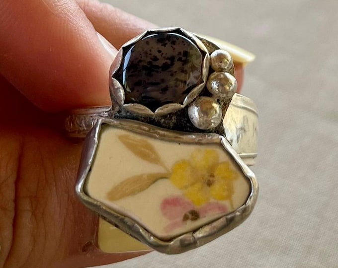 Agate and Plate Ring Size 12.5