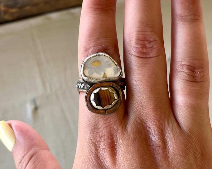 Agate and Plate Ring Size 9.5