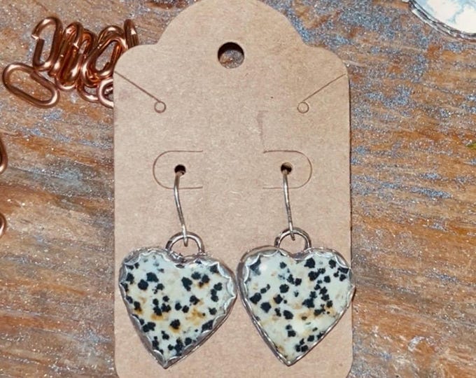 Dalmatian Jasper Heart Earrings