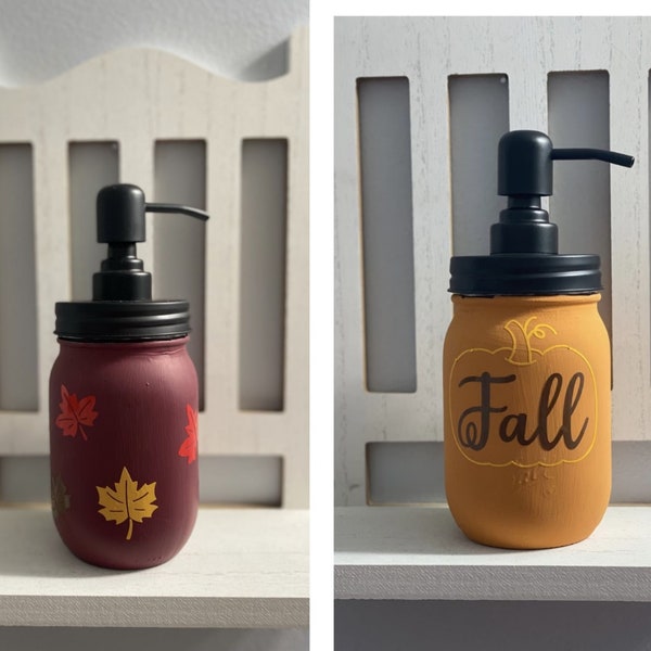 Fall Soap Dispenser|| Autumn Soap Dispenser|| Orange fall Hand Pump|| Burgundy leaf Soap Dispenser