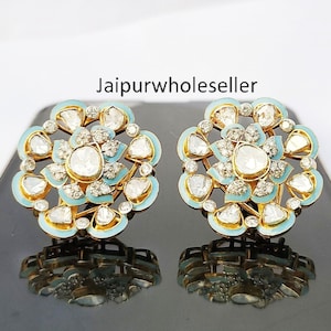 Handmade Design Diamond And Uncut Polki Diamond Stud Earring 925 Sterling Silver Diamond Jewelry Earring Women Wedding Gift For Her On Sell