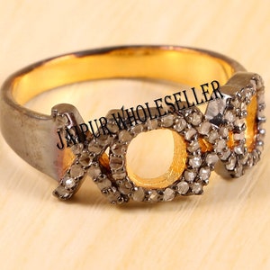 Anéis iniciais de diamante, anel de diamante pavê, anel de banda de diamante, anéis personalizados, joias de diamante pavê, XOXO, anel de prata unissex, presente de casamento para