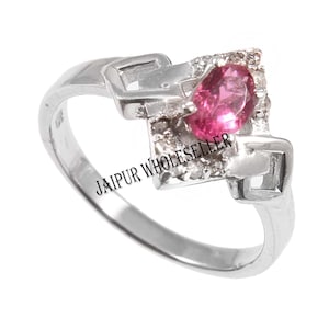 925 Sterling Silver Pave Diamond Wedding Ring Handmade Finish Item Oval Cut Pink Tourmaline Gemstone Statement Rings Women&#39;s Gift For Her