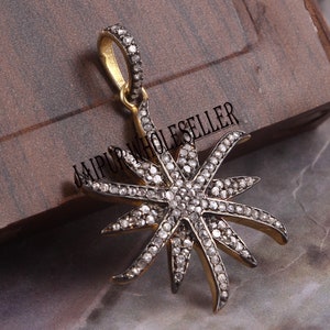Star Shape Pave Diamond Stone Pendent 925 Sterling Sliver Handmade Design Pave Diamond Jewelry Pendent Victorian Jewelry Women Gift For Her