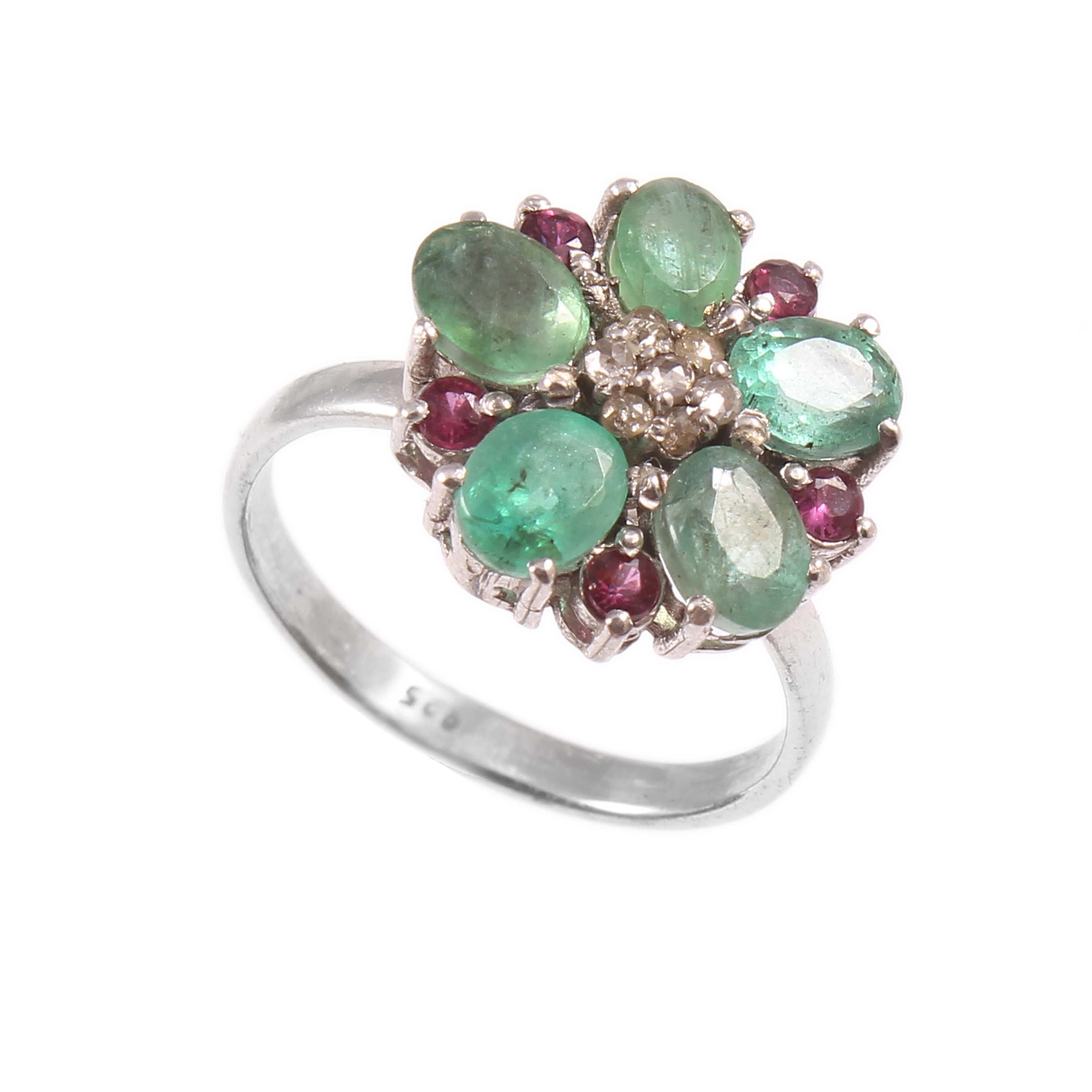 Natural Ruby Emerald & Diamond Ring Designer Ruby Ring Multi | Etsy