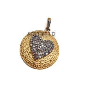 Pave Diamond Pendant,Heart Pendant Rose Cut Diamond Pendant, 925 Sterling Silver Pendent jewelry,  Handmade Love Heart Pave Diamond jewelry