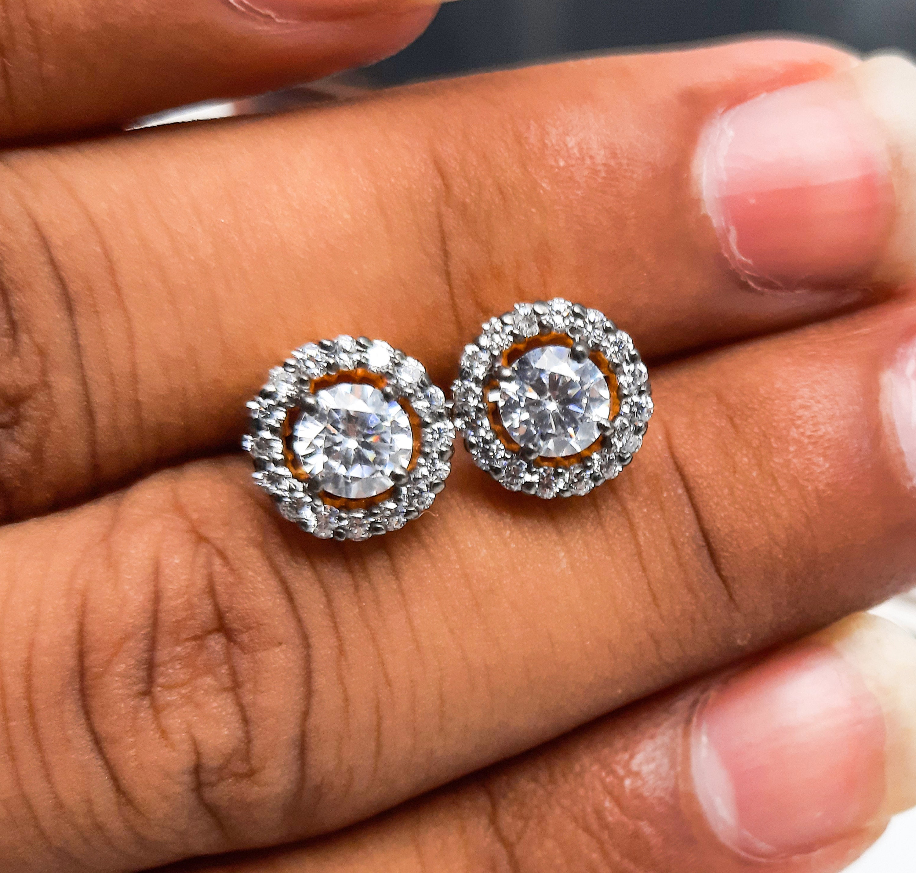 Orecchini Rodio Orecchini Borchie Argento Sterling 925 Con Zirconi Cubici - Rotondi, Chiusura A Farfalla Orecchini Eleganti Made UK - Foto 11