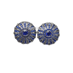 Blue Color CZ Diamond Black Oxidize Cuff Link Buttond/ Tops Earring Bridal Buton Engagement Button.. 925 Sterling Silver handmade jewelry