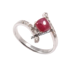 Round Ruby Gemstone Silver Statement Rings 925 Sterling Silver Handmade Design Pave Diamond Jewelry Ring Women Anniversary Gift For Her