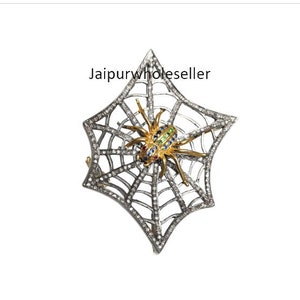 Men's Custom Designer Pendent Charm Set Genuine Authentic Sterling Silver Simulated Diamond Spider Web Pendent + brooch