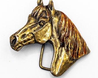 Vintage Belt Buckle - 1970s/ 1980s - Horse Head Design - Brass