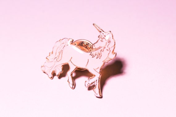 Vintage Metal Enamel Pin Button - White Unicorn -… - image 3