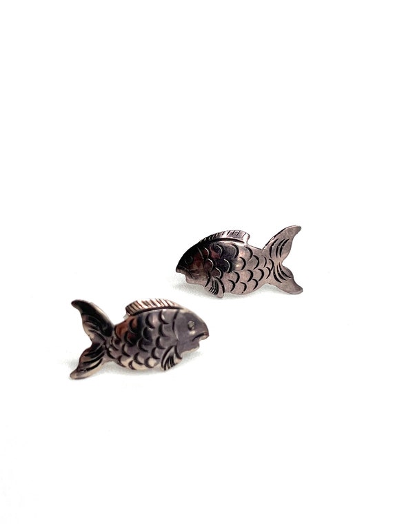 Vintage Silver Earrings - Fish/ Pisces Design - 1… - image 2