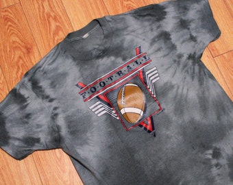 Vintage 1990s Upcycled 'Football' T-shirt - Black Tie Dye - Medium