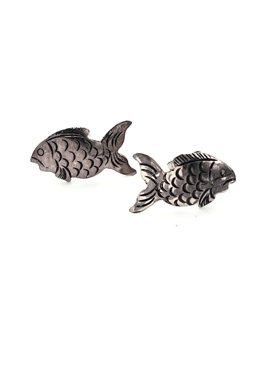 Vintage Silver Earrings - Fish/ Pisces Design - 1… - image 3