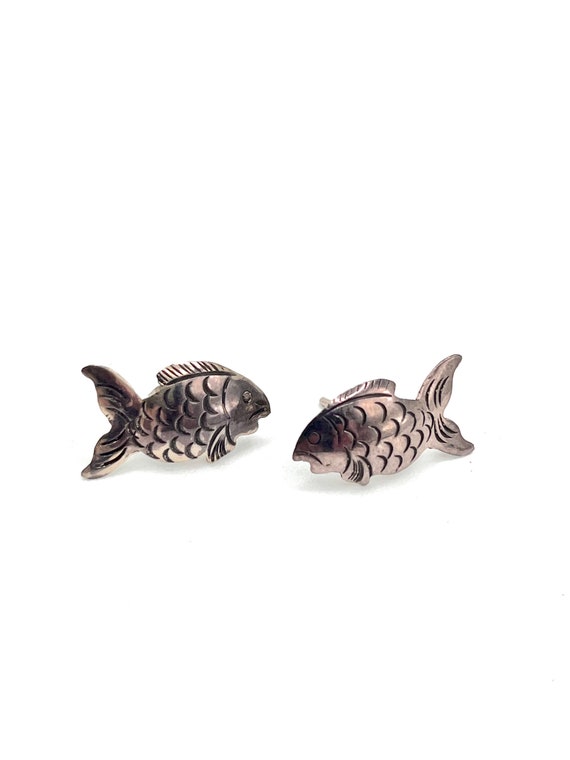 Vintage Silver Earrings - Fish/ Pisces Design - 1… - image 1