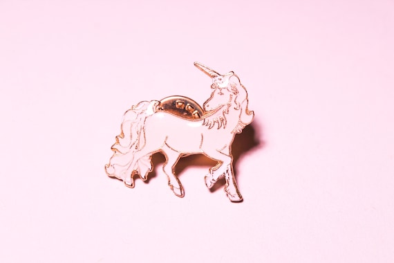 Vintage Metal Enamel Pin Button - White Unicorn -… - image 1