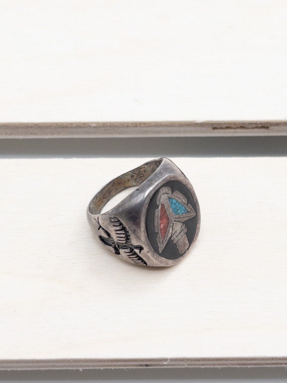 Vintage Inlay Ring - Tribal Arrow Head - Size 7.5… - image 4