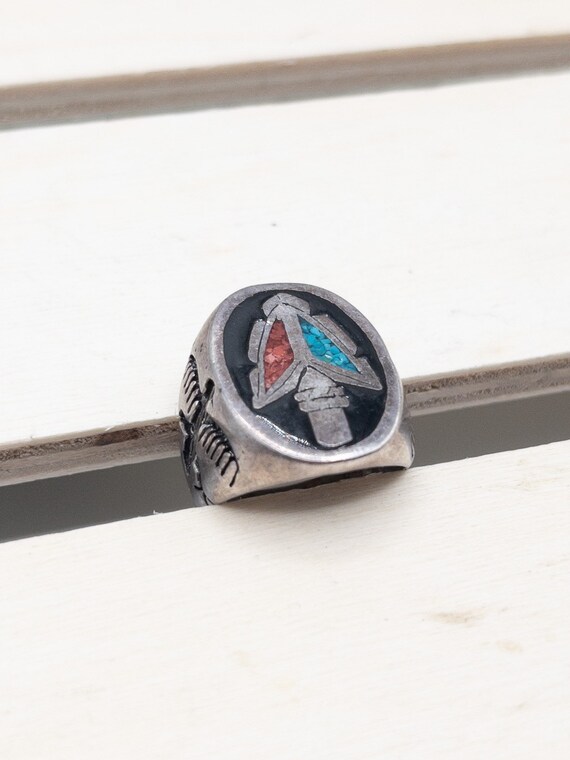 Vintage Inlay Ring - Tribal Arrow Head - Size 7.5… - image 2