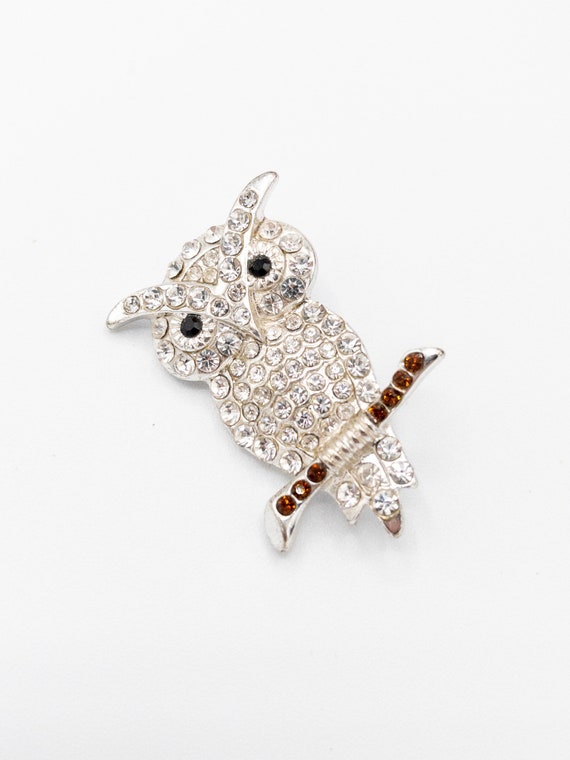 Vintage Brooch/Pin - Owl with Gems - made in the … - image 1