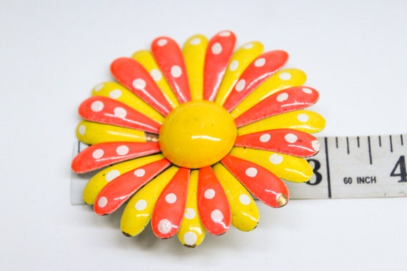 Vintage Metal Flower Pin/ Button - Polka Dot Dais… - image 7