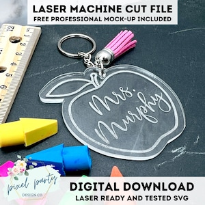 DIGITAL File Apple Keychain Laser File - SVG File SVG Digital Download Laser Cutting Machine File Teacher Appreciation Keychain Project