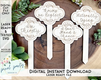 DIGITAL File 4 Designs Funny Plant Stakes Laser File - SVG File svg Digital Download Laser Cutting Machine File - Garden Markers - Set 2