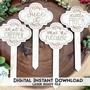 DIGITAL File 4 Designs Funny Plant Stakes Laser File - SVG File svg Digital Download Laser Cutting Machine File - Garden Markers - Set 4
