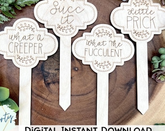 DIGITALE Datei 4 Designs Lustige Pflanzen Stakes Laser-Datei - SVG-Datei svg Digital Download Laser-Schneidemaschine-Datei - Garten Marker - Set 4