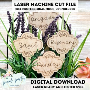 DIGITAL File 10 Designs Herb Garden Plant Stakes Laser File - SVG File svg Digital Download Laser Cutting Machine File - Garden Markers